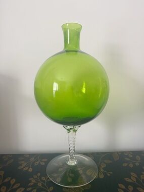1960s Empoli Mid Century Green Tall Decanter